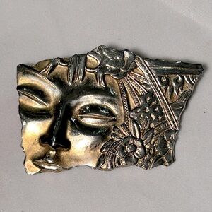 Artisan Silver-Tone Floral Mask Brooch - Gold & Silver